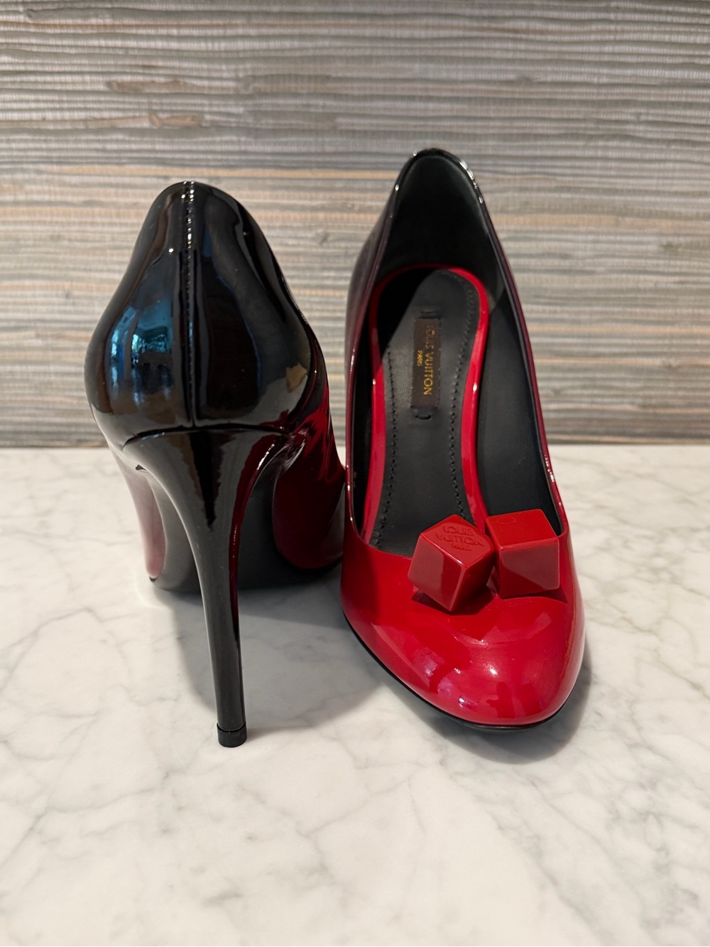 Authentic Louis Vuitton Red Patent Leather Cube Accent Pumps - Women's - Picture 5 of 7